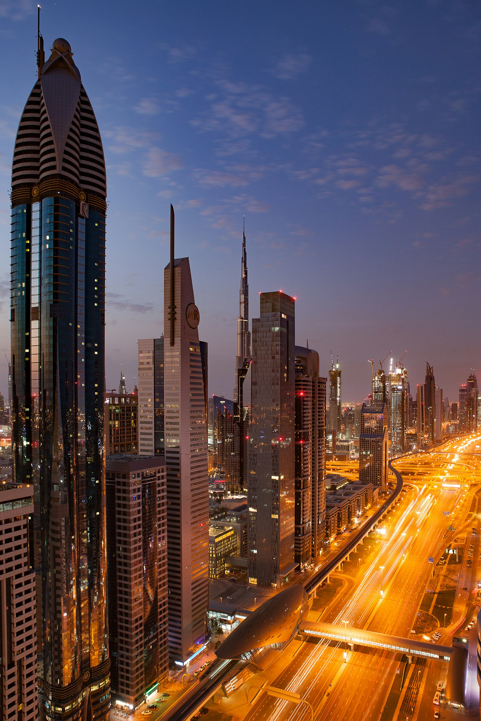 Business Bay towers at night